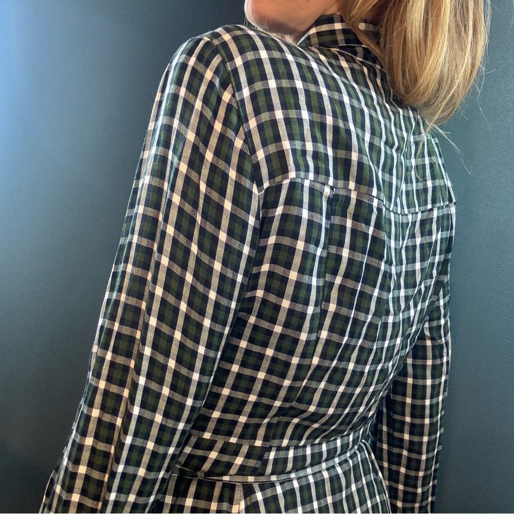 Zara Dark Green Checkered Long Sleeve Shirt Dress size Large - Picture 10 of 13